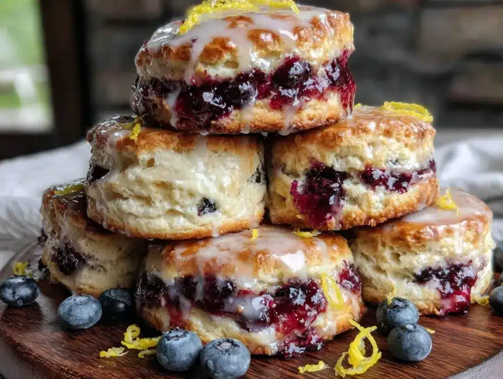fluffy lemon blueberry scone tower - featured image