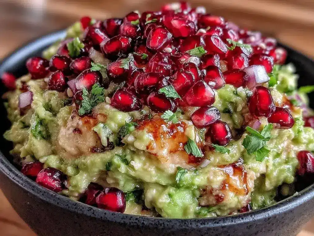 fresh guacamole with juicy pomegranate seeds - featured image