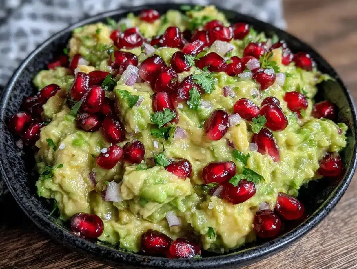 fresh guacamole with juicy pomegranate seeds preparation steps