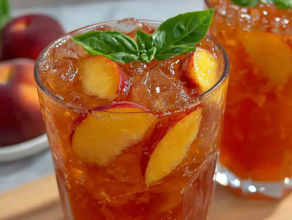 fresh peach basil iced tea - featured image