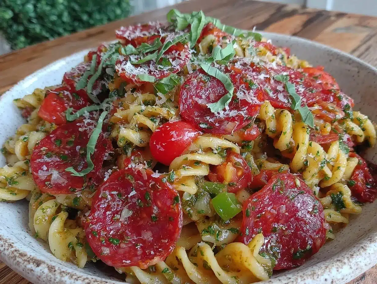 Italian pasta salad with pepperoni preparation steps