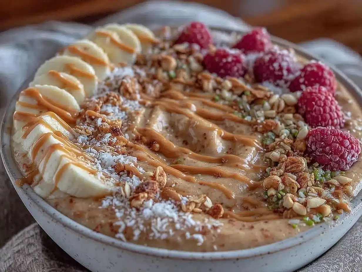 quick creamy peanut butter protein smoothie bowl preparation steps