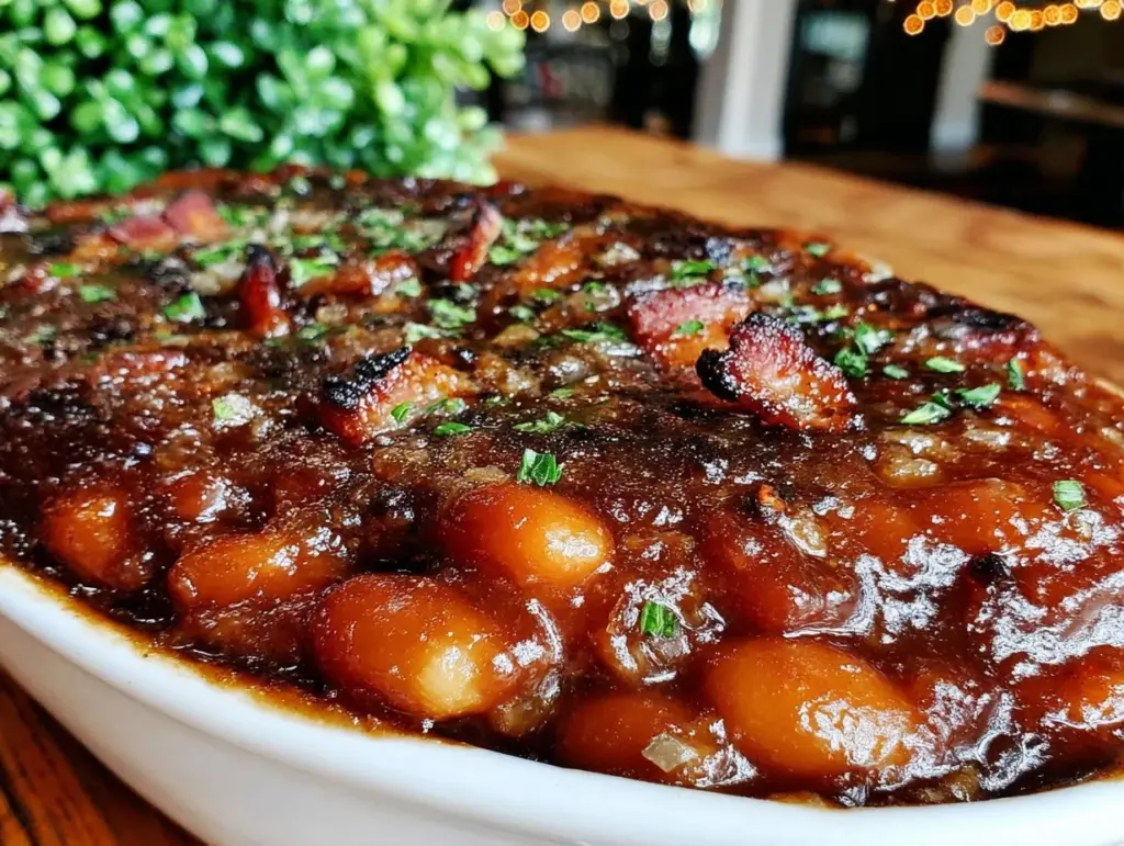 savory brown sugar baked beans - featured image