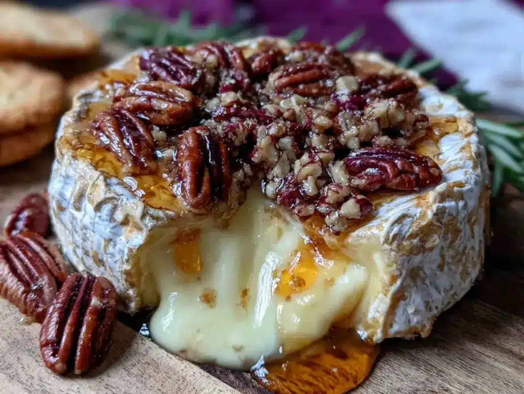 baked brie with honey and pecans - featured image