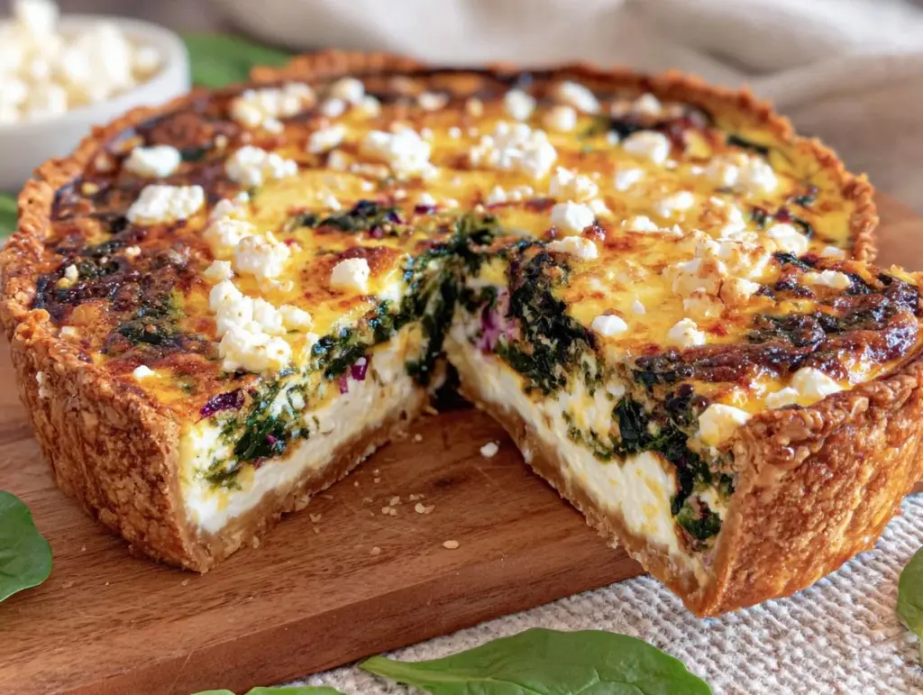 buttery spinach and feta quiche - featured image