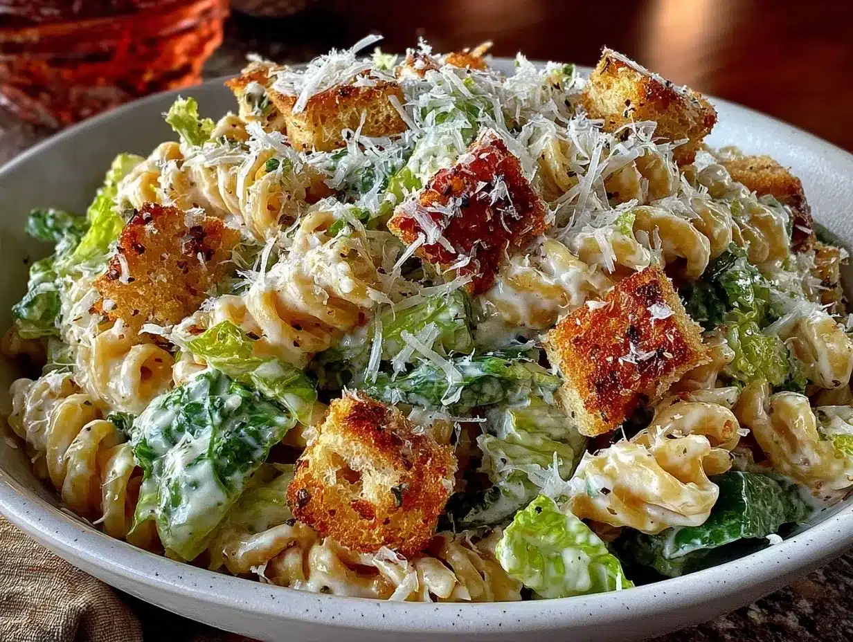 Caesar pasta salad preparation steps