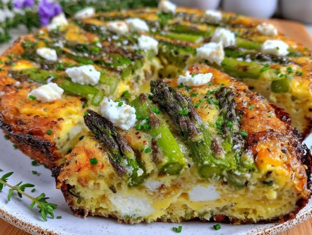creamy asparagus and goat cheese frittata - featured image