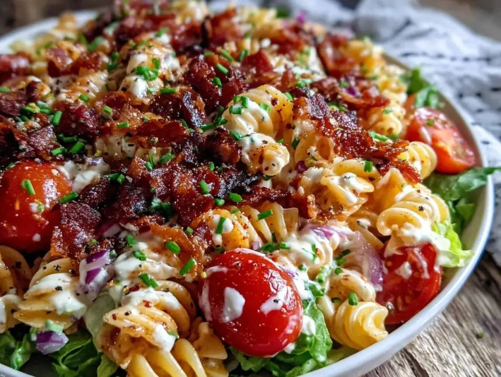creamy blt pasta salad with ranch - featured image