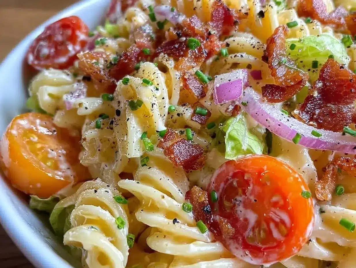 creamy blt pasta salad with ranch preparation steps