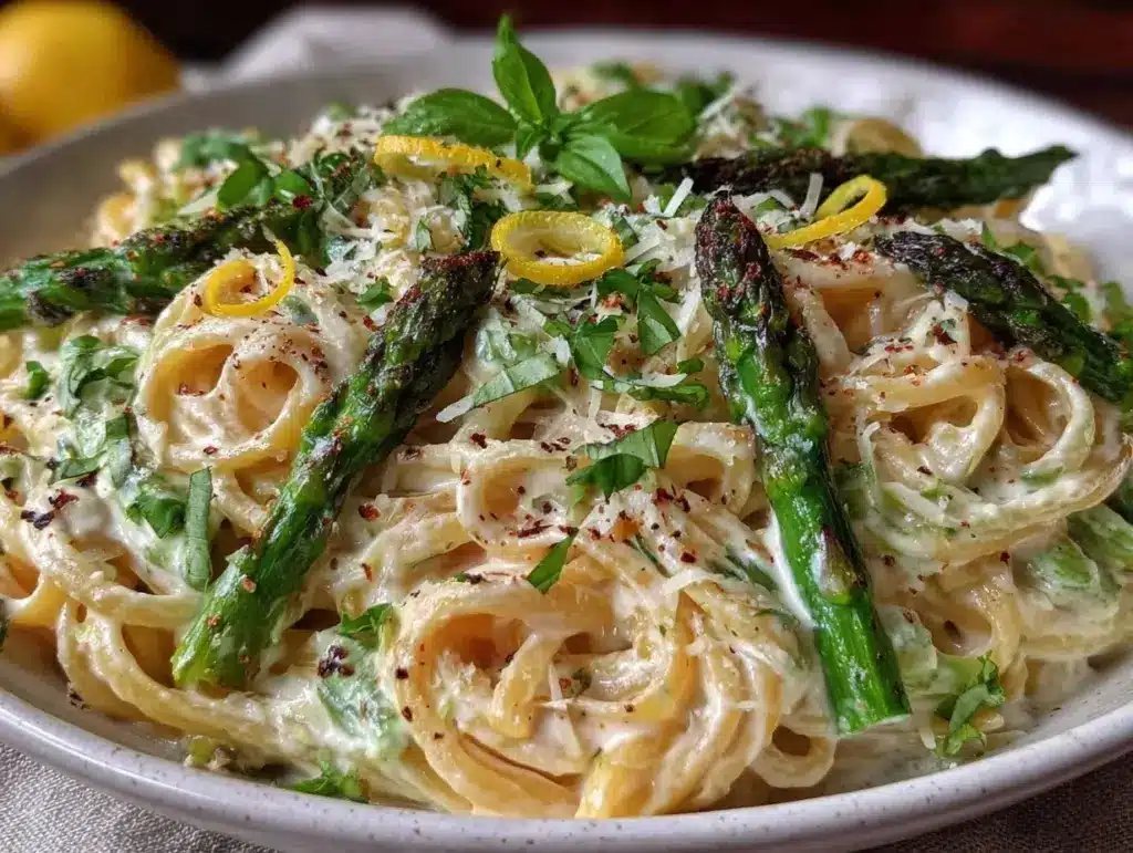 creamy lemon asparagus pasta - featured image