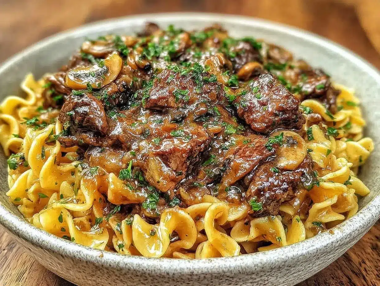 creamy one-pot beef stroganoff preparation steps