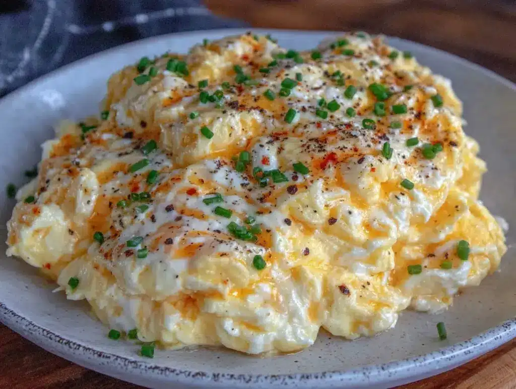 creamy scrambled eggs with cream cheese - featured image