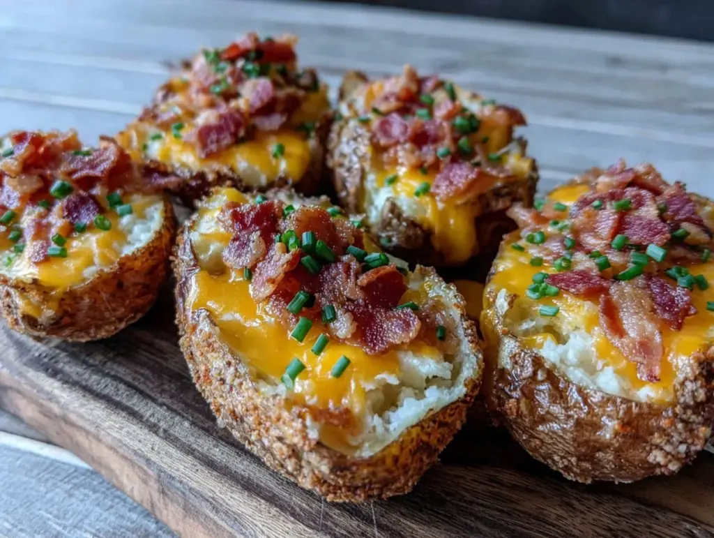 crispy cheesy irish potato skins with bacon bits - featured image