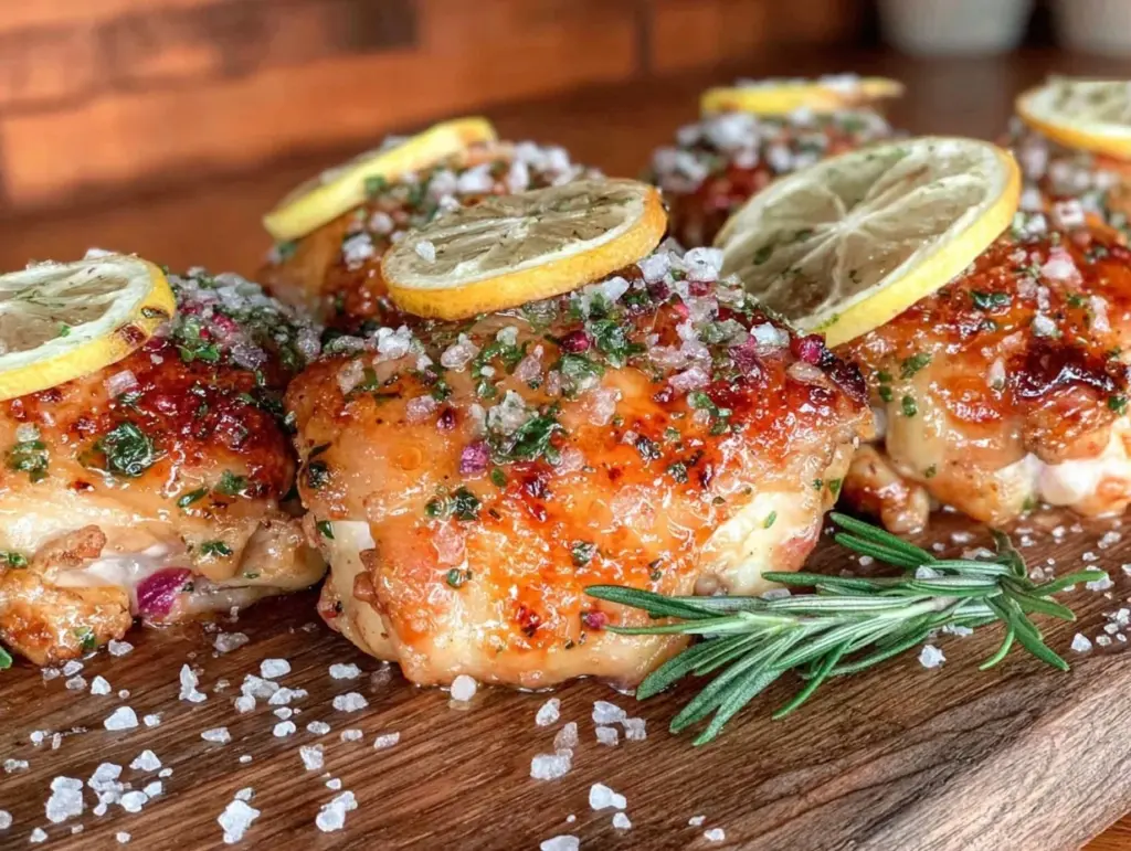 crispy lemon herb roasted chicken thighs - featured image