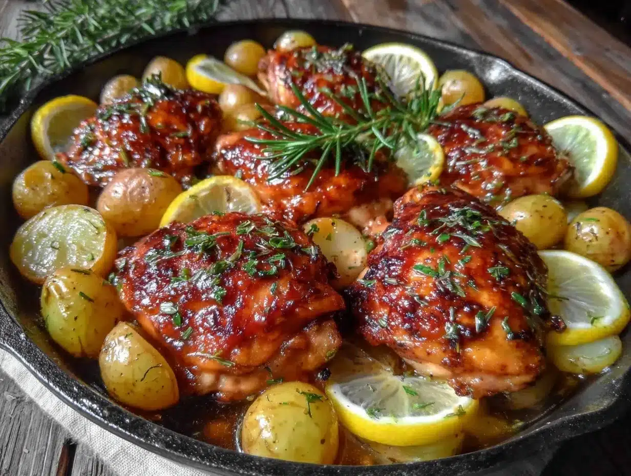 easy crispy one-pan lemon herb chicken and potatoes preparation steps