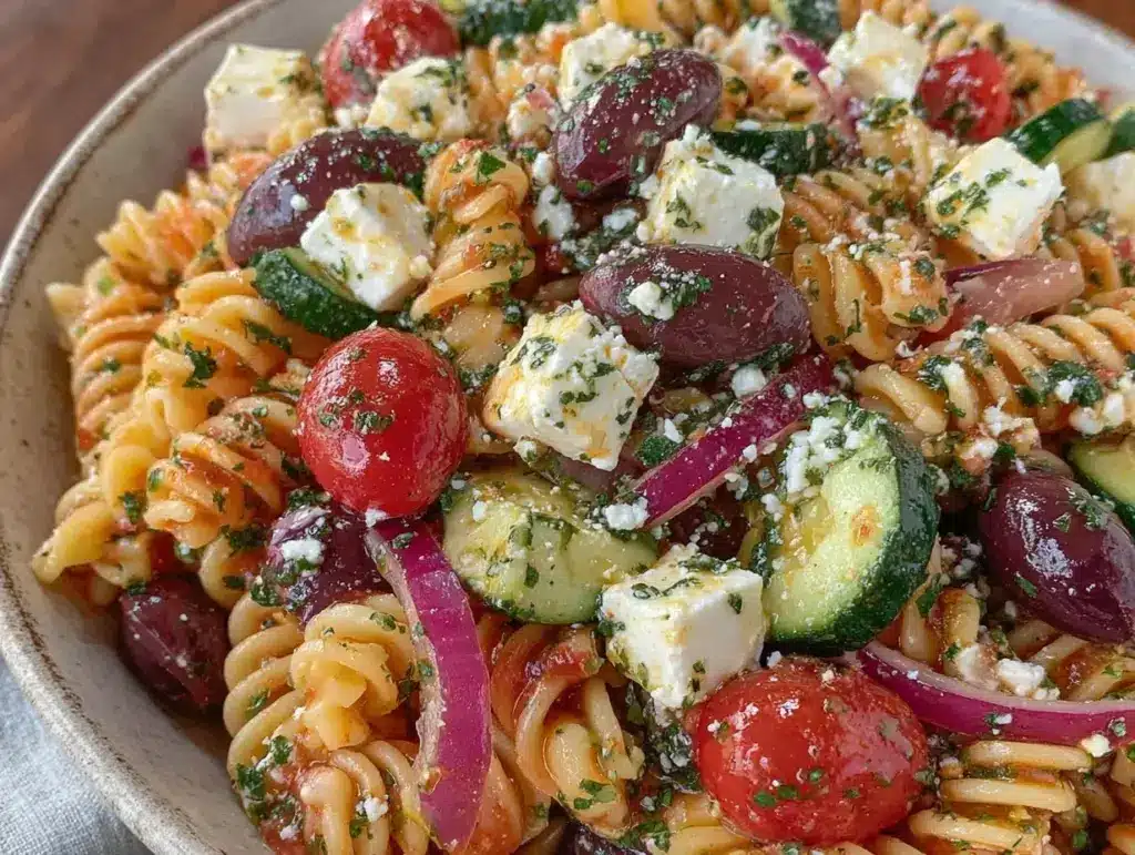 fresh greek pasta salad - featured image