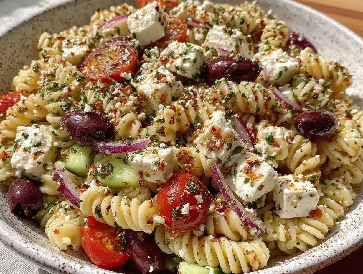fresh greek pasta salad preparation steps