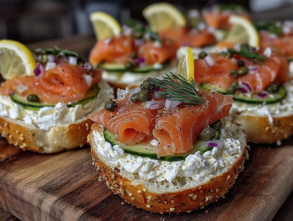 fresh smoked salmon and cream cheese bagel bar preparation steps
