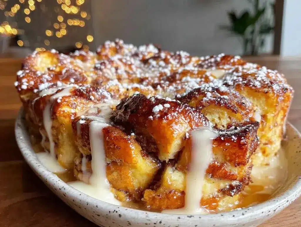 gooey cinnamon roll french toast bake - featured image
