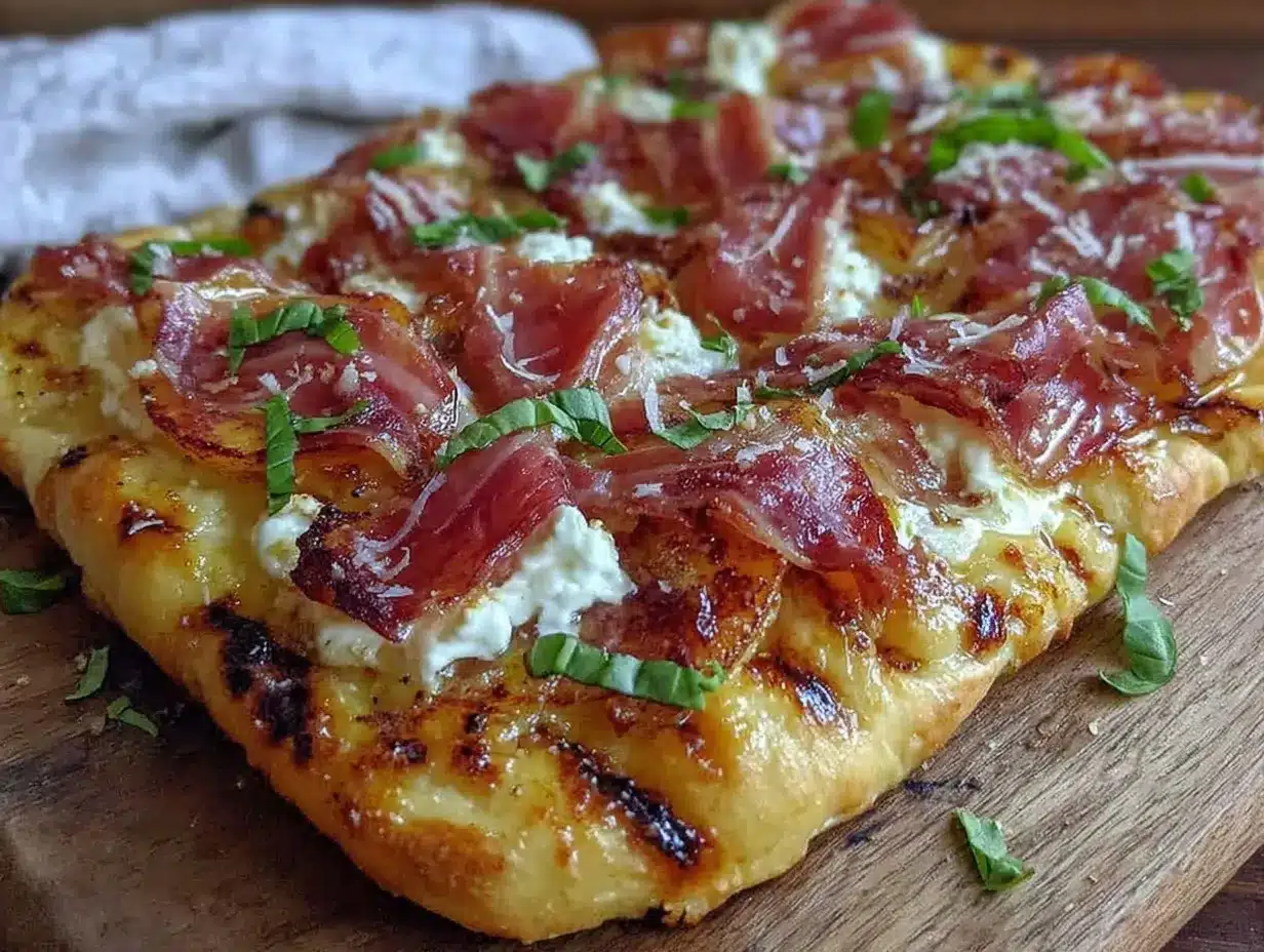 grilled peach and prosciutto flatbread preparation steps