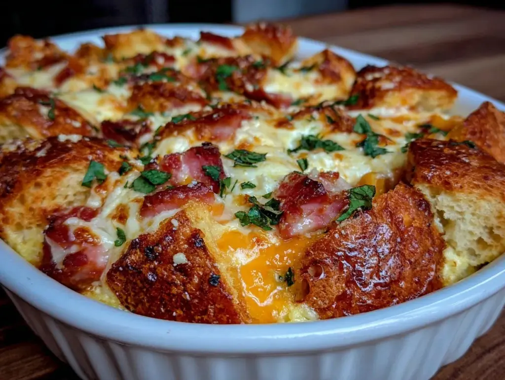 ham and cheese croissant casserole - featured image