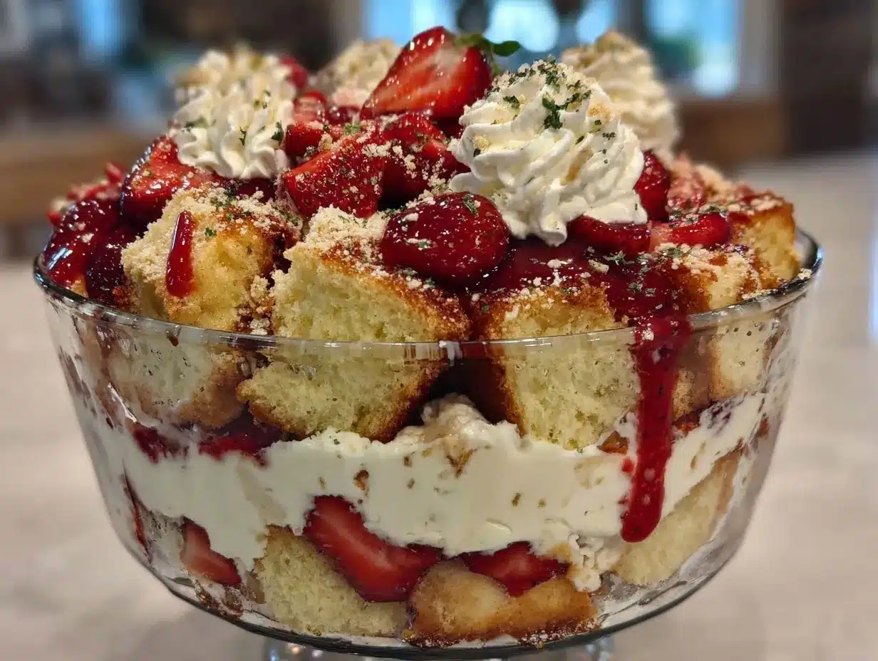 layered strawberry shortcake trifle preparation steps