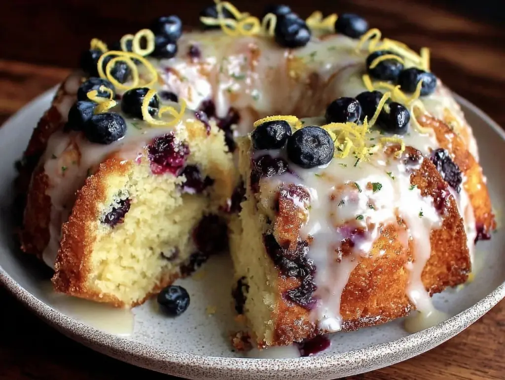 moist lemon blueberry bundt cake - featured image