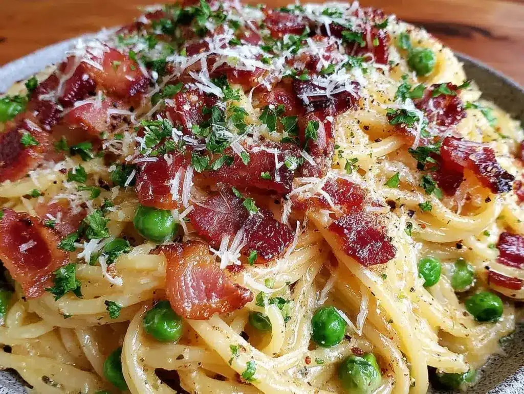savory pea and pancetta pasta - featured image