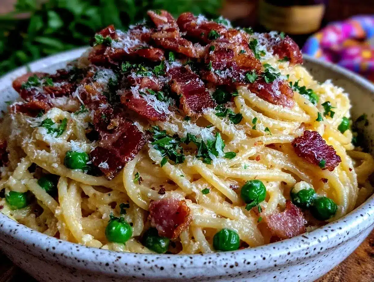 spring carbonara with peas and bacon preparation steps