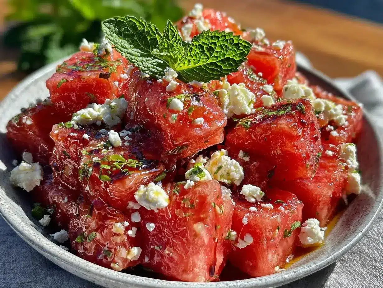 watermelon feta salad with mint preparation steps