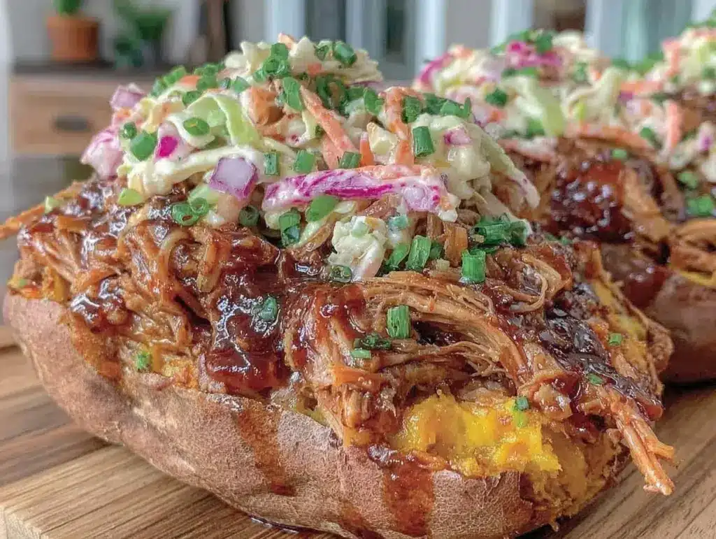 bbq pulled pork stuffed sweet potato - featured image