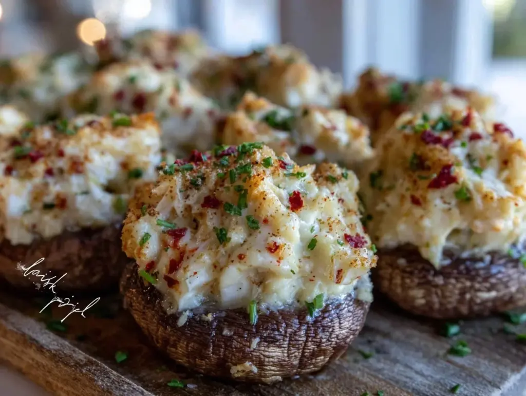 crab and cream cheese stuffed mushroom caps - featured image