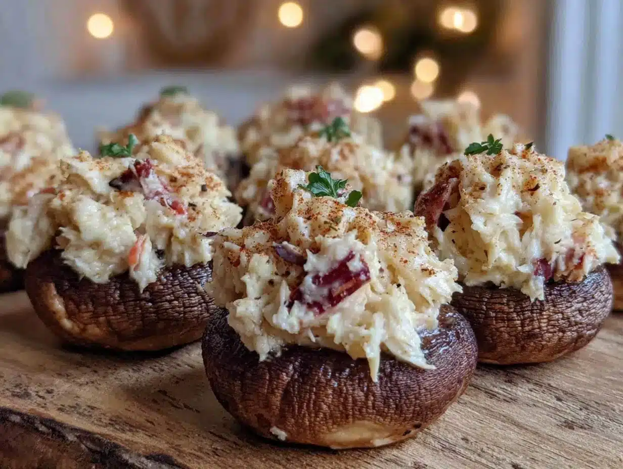 crab and cream cheese stuffed mushroom caps preparation steps
