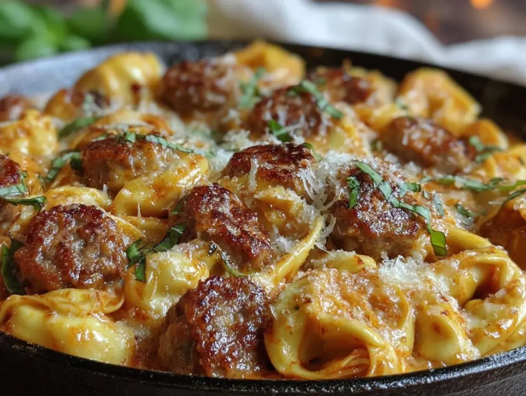 creamy baked tortellini skillet - featured image