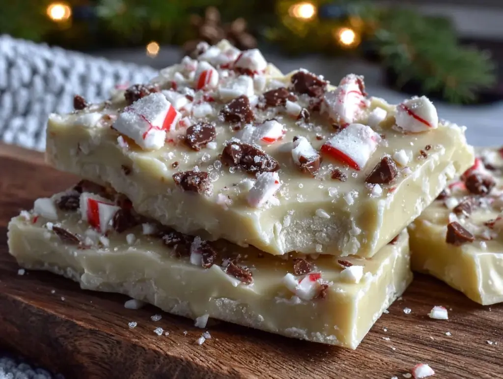 creamy peppermint white chocolate bark - featured image