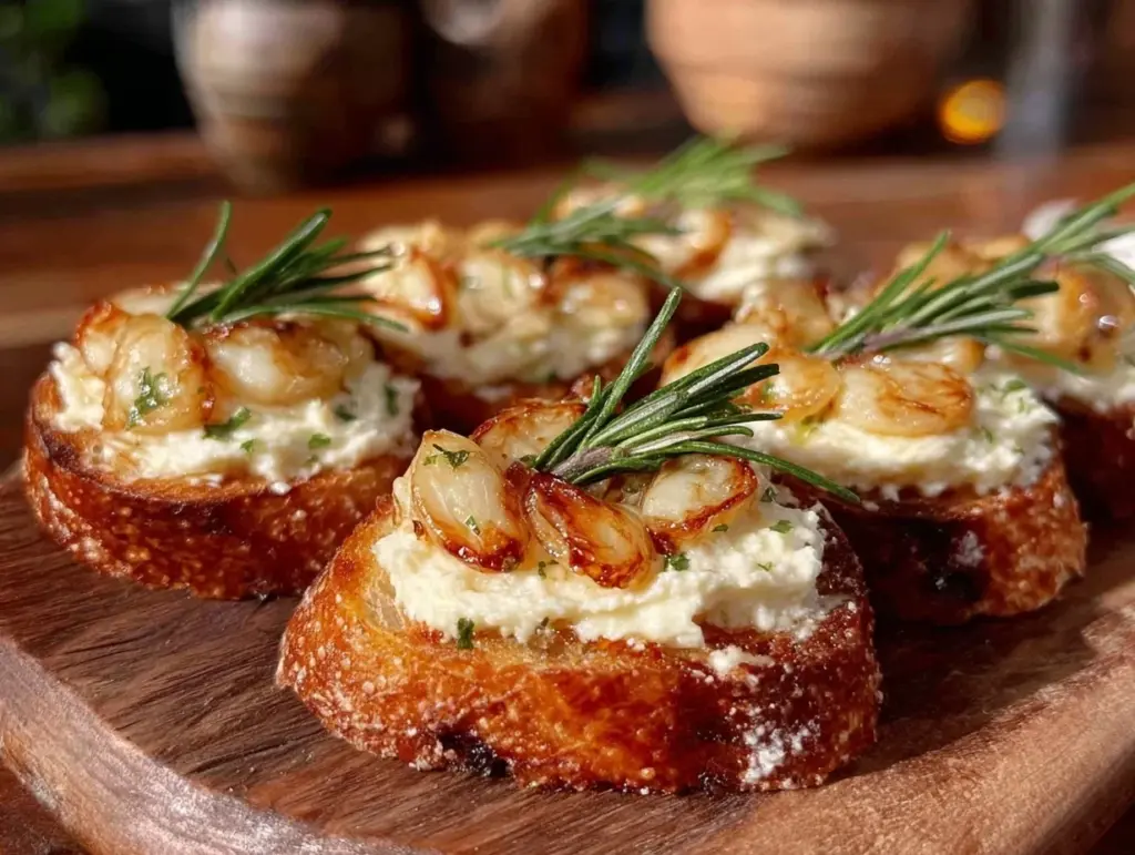 creamy roasted garlic and white bean crostini - featured image