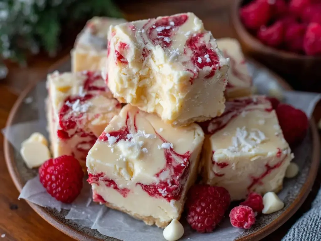 creamy white chocolate raspberry swirl fudge - featured image
