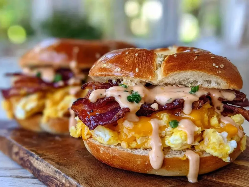 crispy bacon egg and cheese bagel sandwich - featured image