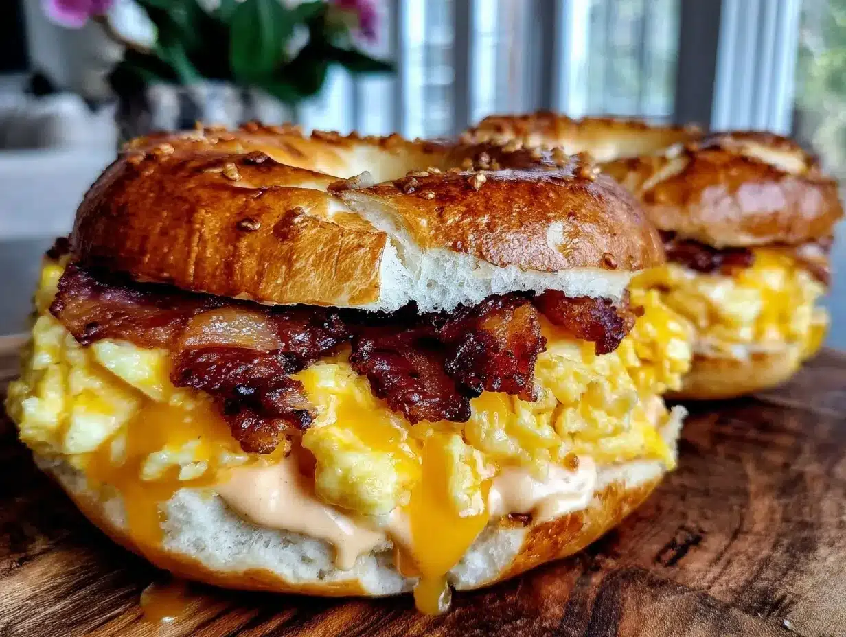 crispy bacon egg and cheese bagel sandwich preparation steps