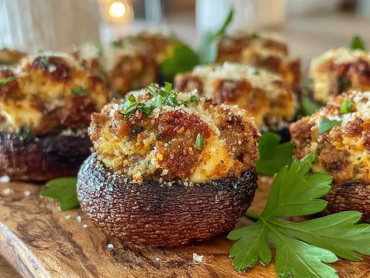 crispy Italian sausage stuffed mushrooms preparation steps