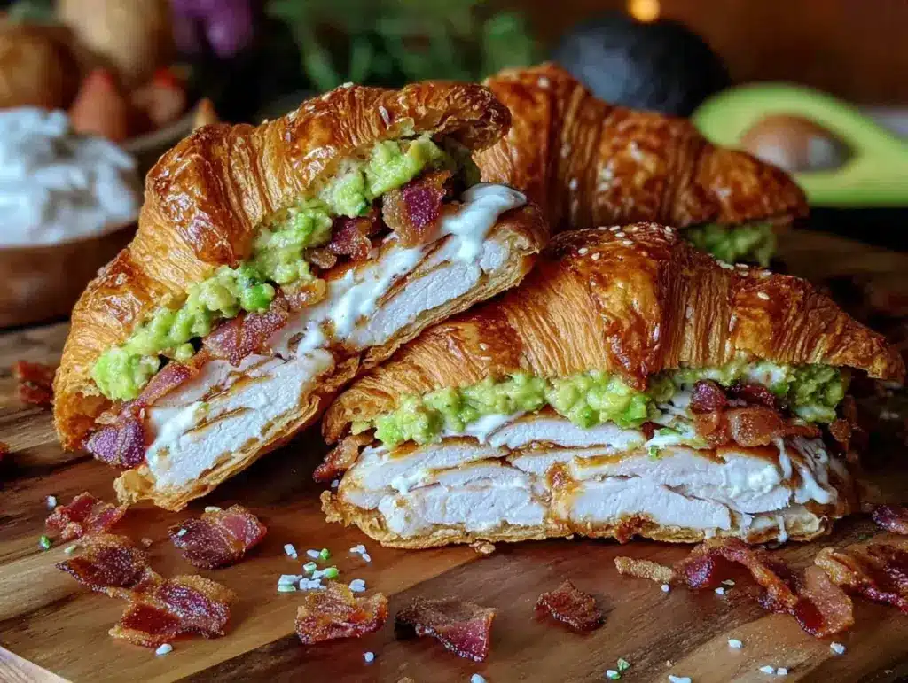 crispy turkey avocado croissant sandwich - featured image