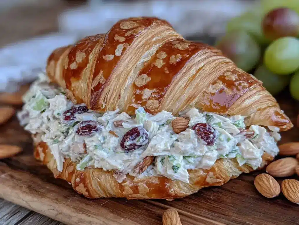 fresh chicken salad croissant sandwich - featured image