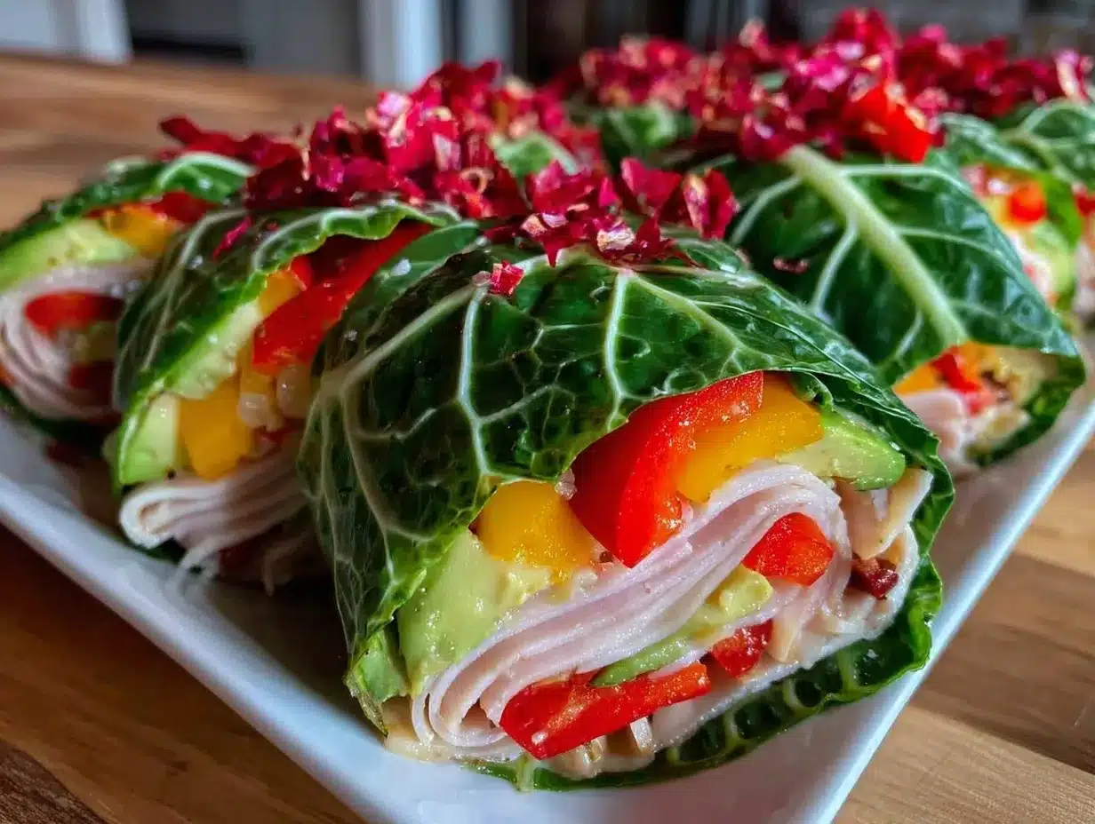 fresh healthy collard green wrap preparation steps