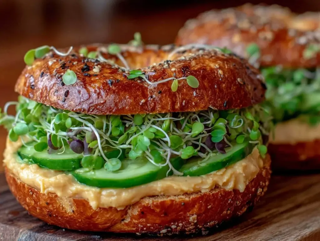 fresh veggie hummus bagel sandwich - featured image