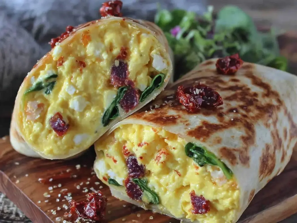 healthy spinach feta egg white breakfast wrap - featured image