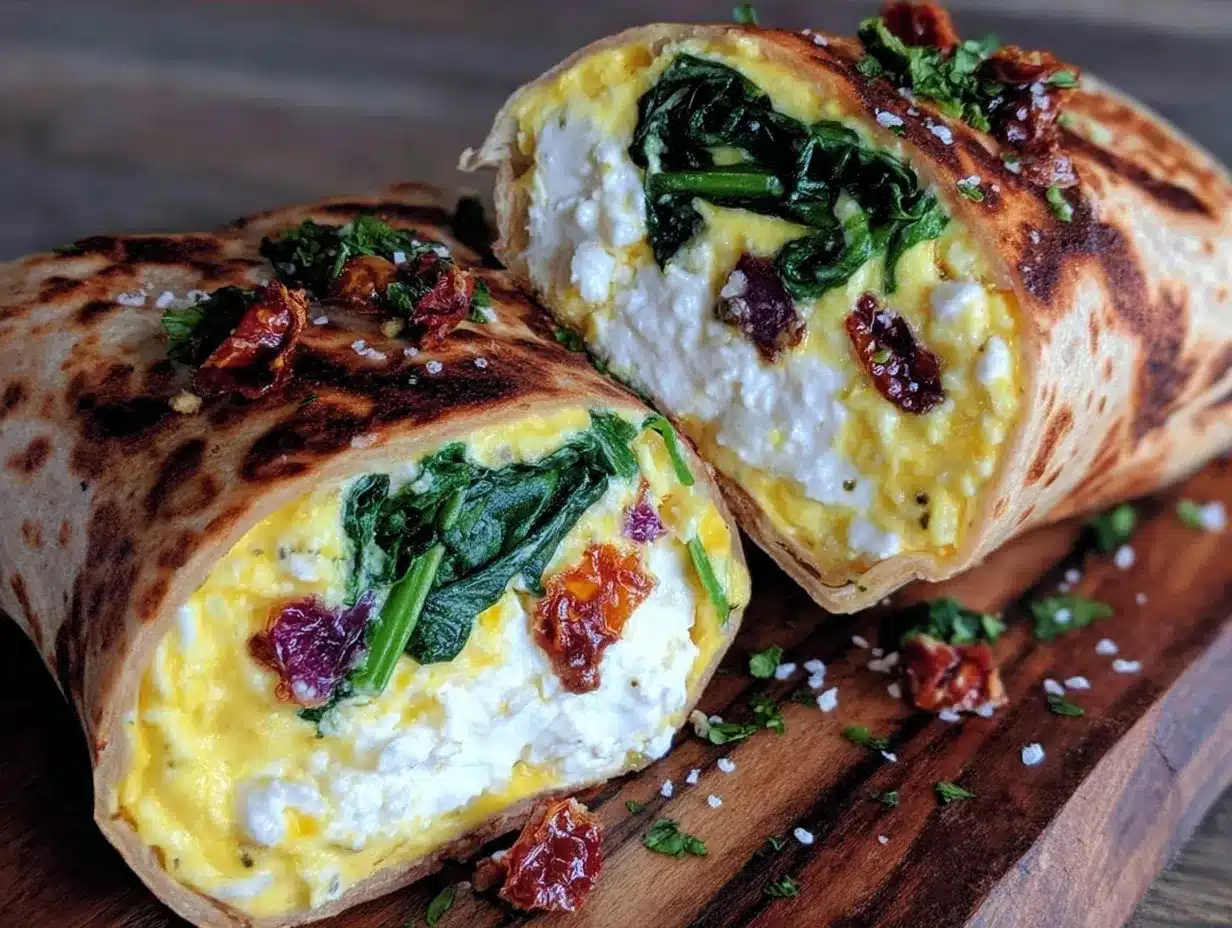 healthy spinach feta egg white breakfast wrap preparation steps