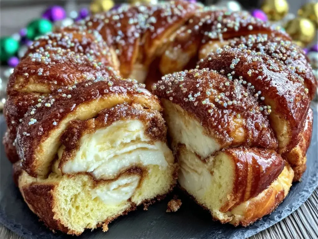homemade king cake cinnamon cream cheese filling - featured image