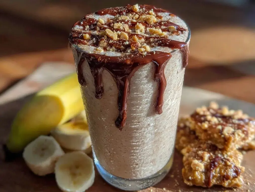 peanut butter banana protein milkshake - featured image