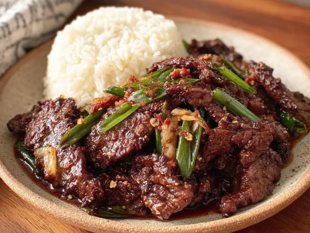 savory mongolian beef recipe - featured image
