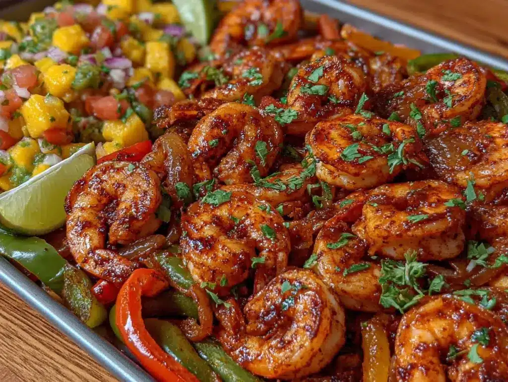 sheet pan shrimp fajitas - featured image